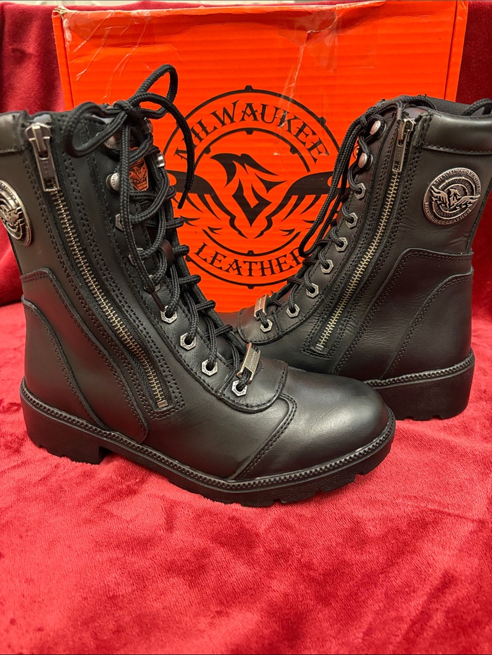 Women’s Black Combat Boots with Side Zipper
